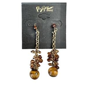 Vintage Y2K boho tigers eye crystal dangle earrings NWT Bijou Drive